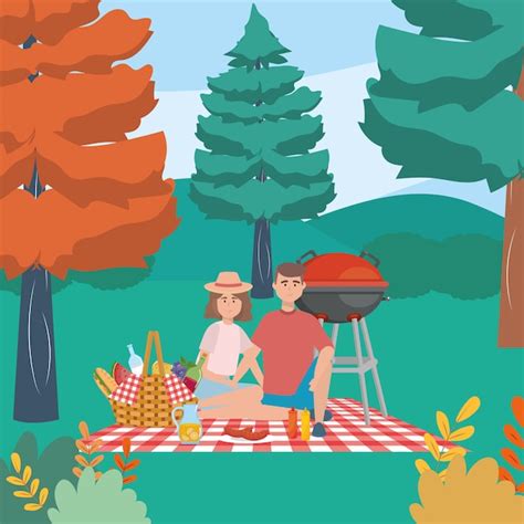 Premium Vector Couple Of Woman And Man Having Picnic