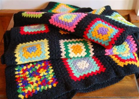 Bright Colorful Crocheted Afghan Multicolored Granny Square Etsy