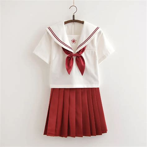 Japanese Girls Red Jk Sailor Suit Cosplay School Uniforms Short Sleeve