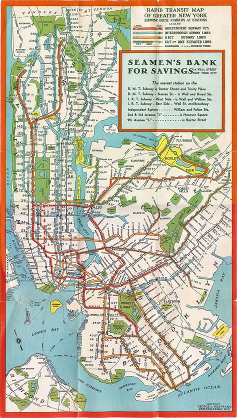 Detailed Manhattan New York Old Subway Map 1930 New York Usa