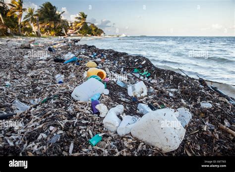 Plastic Waste Washed Up At Shore Turneffe Atoll Caribbean Belize Stock Photo Alamy