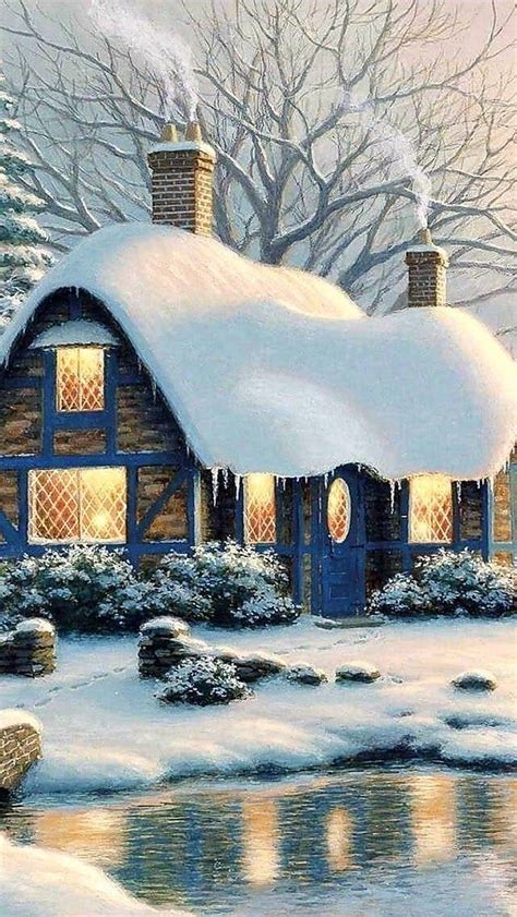 Photo Beautiful Cottage In The Snow ~ Зимние картинки Зимние сцены