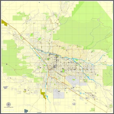 Tucson Arizona Us Exact Map Printable Vector Street