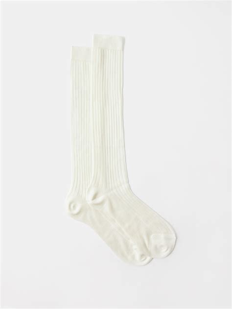Raey Ribbed Silk Knee Socks In White Lyst