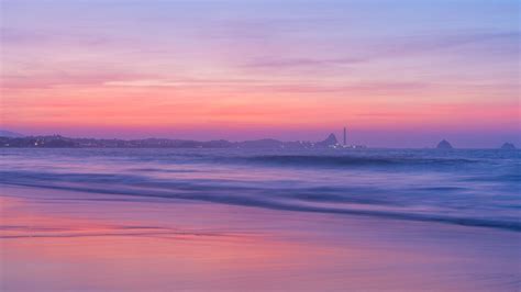 Desktop Wallpaper Pink Sunset Seashore Nature Hd Image Picture Background 1e559f
