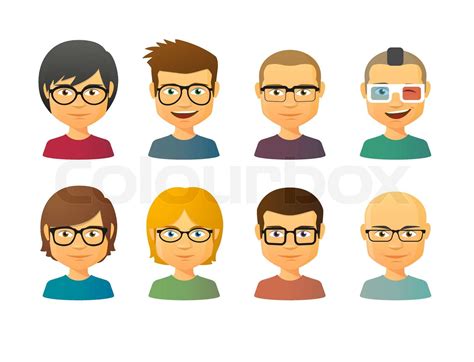 Male Avatars Wearing Glasses With Various Hair Styles Stock Vector