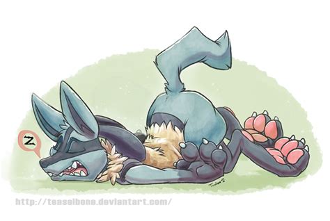 Its paws conceal sharp claws. Sleepy Lucario by teaselbone on DeviantArt