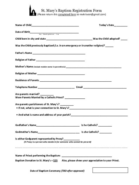 Fillable Online Marys Baptism Registration Form Fax Email Print Pdffiller