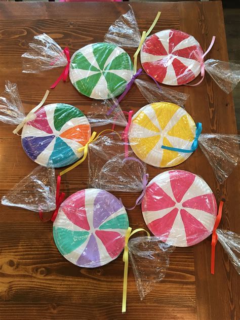 Candy Made With Painted Paper Plates Wrapped In Plastic For Candyland Themed Birthday Party
