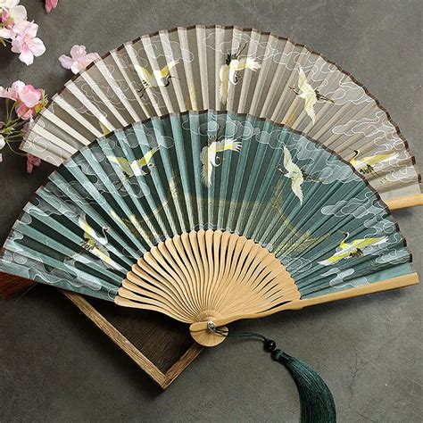 Chinese Style Silk Folding Fanantique Folding Fansbamboo Etsy