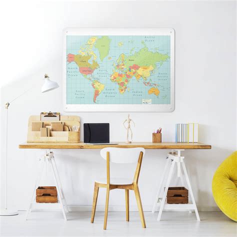 World Map Large Magnetic Wall Art Panel By Hello Pablo