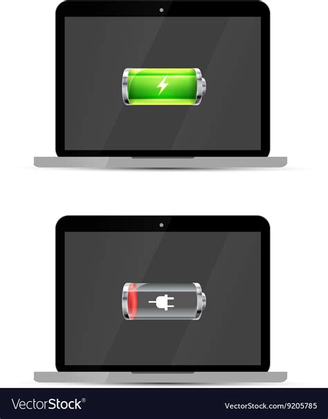 Laptops With Full And Empty Glossy Battery Icons Vector Image