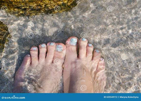 Beautiful Pedicured Feet Under Water Stock Image Image Of Crystal