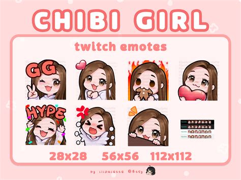 Cabello castaño Ojos marrones Chibi Girl Twitch Emotes Pack Etsy México