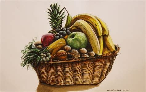 Tracez le contour du bol de fruits en essayant de varier l'épaisseur du trait et le degré de noirceur de la ligne. corbeille des fruits Peinture par Natasha Pelley-Smith ...