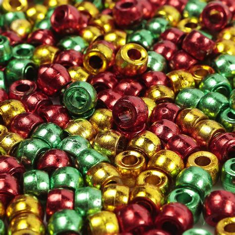 200 Pieces Merry Christmas Pony Bead Mix 9mm X 6mm Beads Red Green