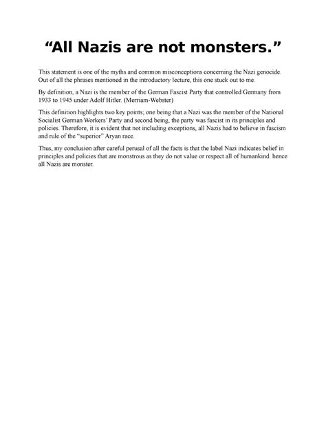 All Nazis Are Not Monsters This Statement Is One Of The Myths And Common Misconceptions