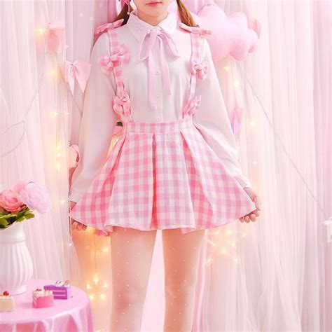 kawaii harajuku style pink plaid suspender mini skirt kawaii fashion outfits kawaii dress