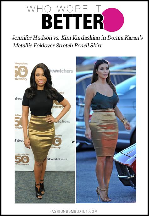 Who Wore It Better Jennifer Hudson Vs Kim Kardashian In Donna Karans Metallic Foldover