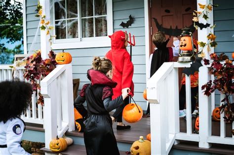 Free Photo Little Children Trick Or Treating On Halloween