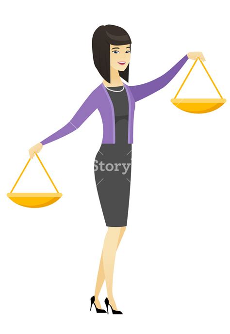 Asian Business Woman Holding Balance Scale Young Business Woman With A