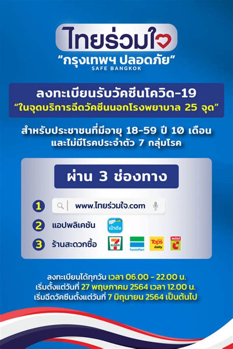 June 10 at 10:00 pm ·. กทม.เปิดลงทะเบียนฉีดวัคซีน 'ไทยร่วมใจ' เริ่ม 27 พ.ค.นี้