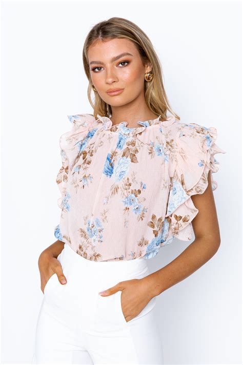 Sublime Top Pink Blue Floral Online Fashion Boutique Ruffled Sleeve Top Pink Blue