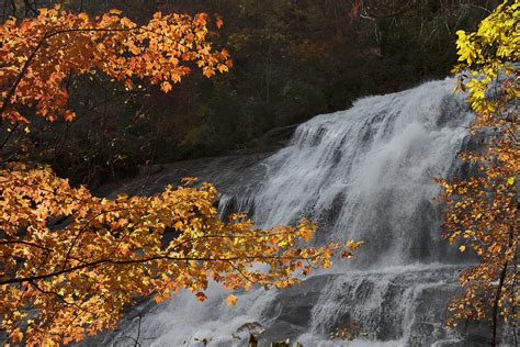 Fall Leaves At Rainbow Falls North Carolina Waterfalls
