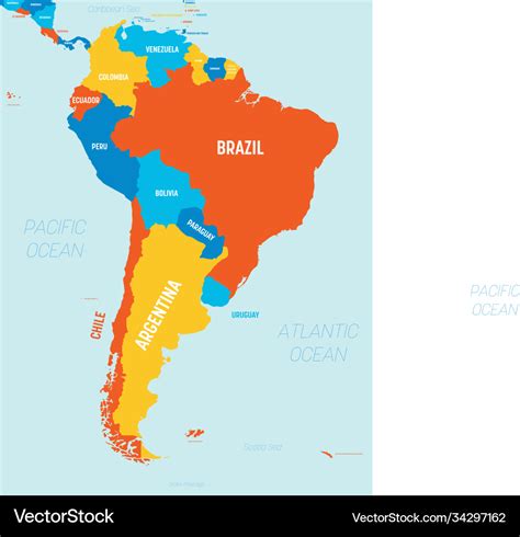 South America Map 4 Bright Color Scheme High Vector Image