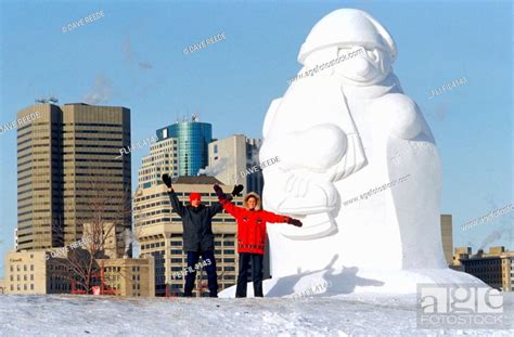 People Beside Snow Sculpture During Festival Du Voyageur Winnipeg