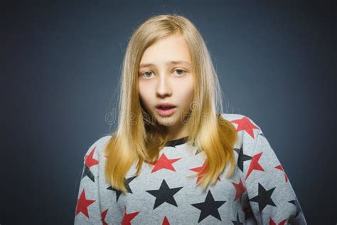 Closeup Portrait Handsome Girl Astonished Expression Standing Against