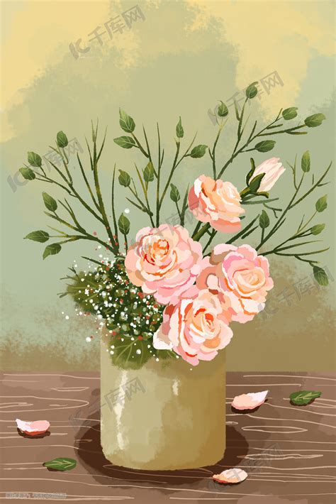 植物花卉手绘小清新竖图插画图片 千库网