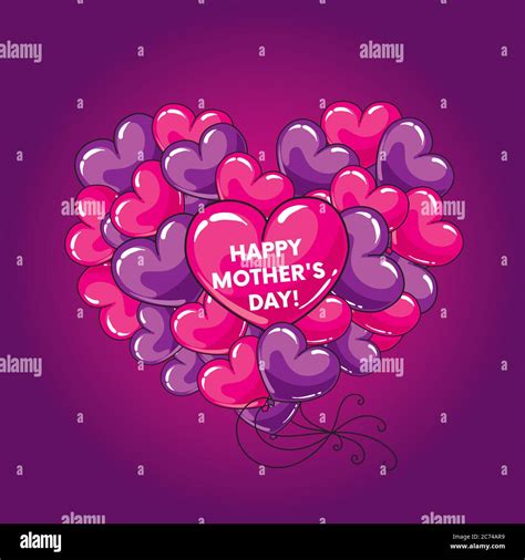 Ready Made Postcard Happy Mothers Day With Big Hearts Vector