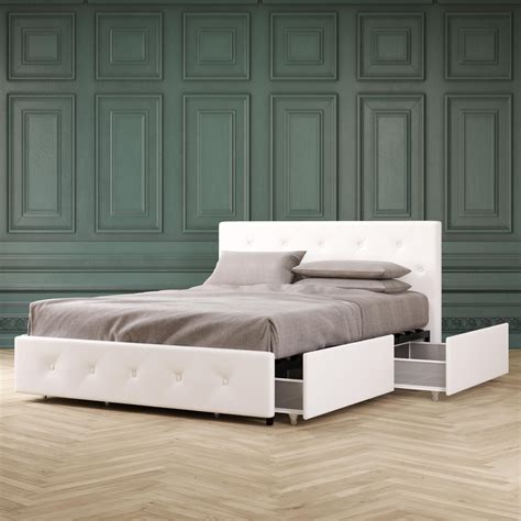 Dhp Dean Upholstered Bed With Storage White Faux Leather Full