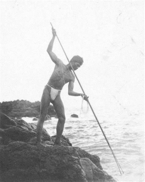 Hawaiian Man Spear Fishing Circa 1890