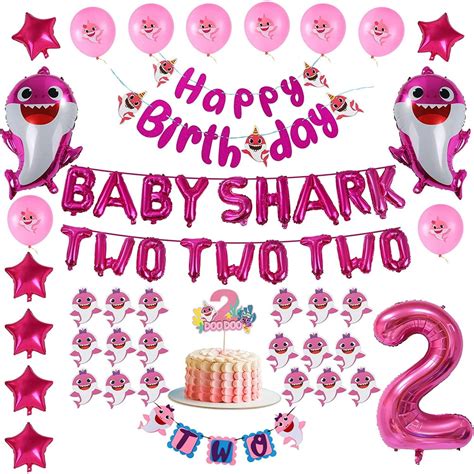 2nd Birthday Baby Shark Decorations Theme For Girl Pink Baby Shark