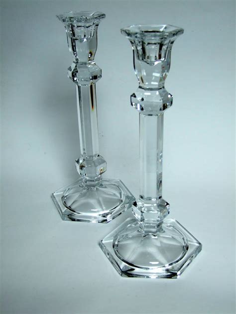A Stylish Pair Of Art Deco Pressed Glass Candlesticks 281862