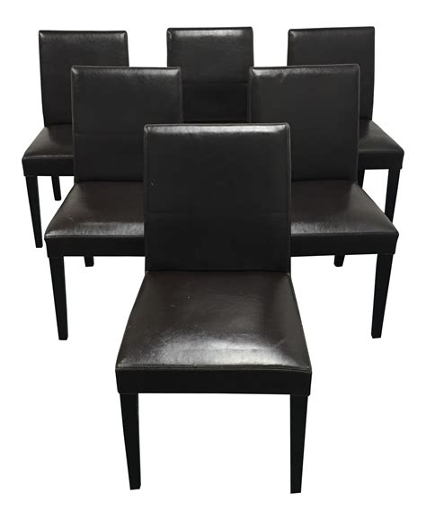 Crate & Barrel Brown Leather Pullman Dining Chairs - Set of 6 | Chairish