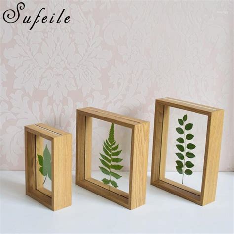 Sufeile Simple Plant Specimens Double Sided Glass Frame 6 Inch Solid Wood Creative Decorative