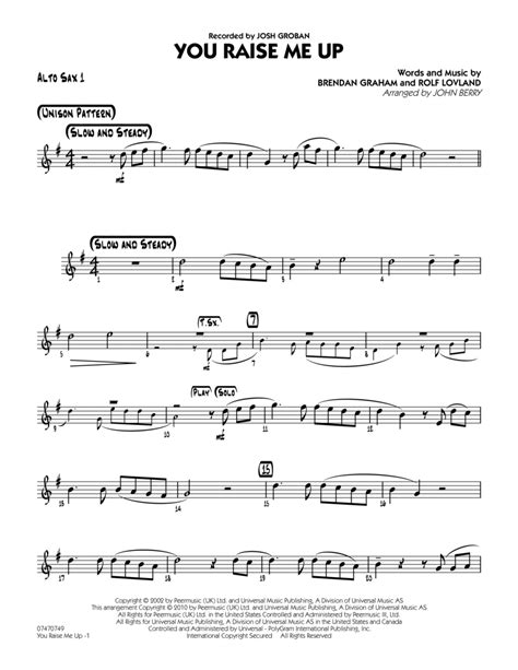 Download You Raise Me Up Alto Sax 1 Sheet Music By Josh Groban Sheet Music Plus