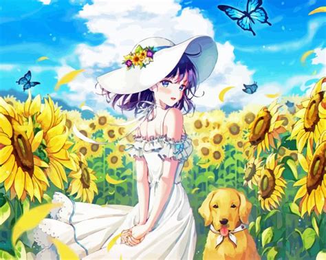 Sunflower Anime Girl Paint By Numbers Painting By Numbers