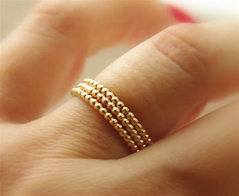 3 Beaded Dotted 14k Gold Filled Stackable Rings Eternity Bands Made