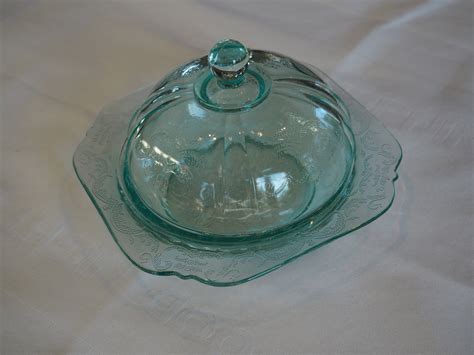 Aqua Blue Depression Glass Covered Dish Etsy