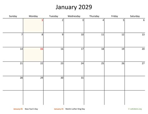 Monthly 2029 Calendar With Bigger Boxes