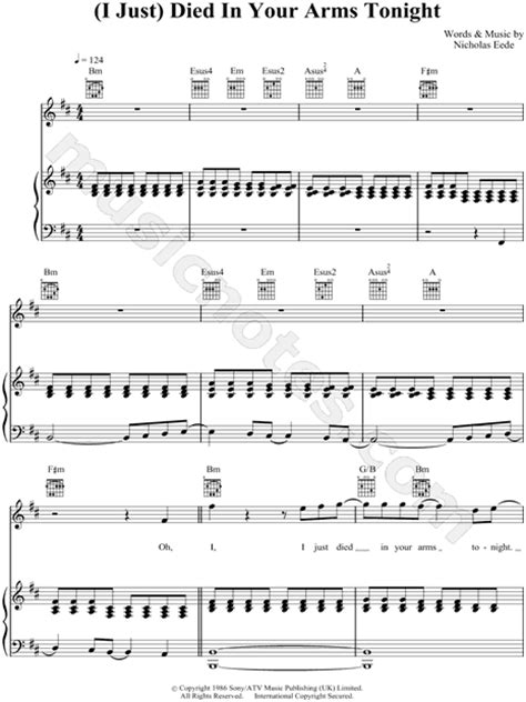 Cutting Crew I Just Died In Your Arms Tonight Sheet Music In B