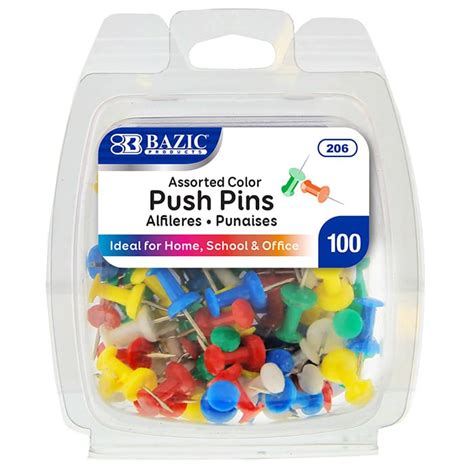 Assorted Color Push Pins 100pack Bazic Products