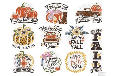 Happy Fall Yall Svg Bundle With Png Dxf Eps  899383 Cut