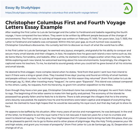 Christopher Columbus First And Fourth Voyage Letters Essay Example
