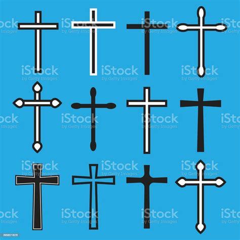 Christian Cross Icons Line Black Christian Cross Cross Vector Stock