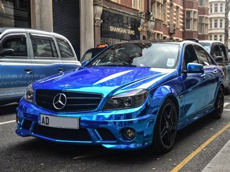 Mercedes C63 Amg Chrome Blue Wrap Wrappingcars London